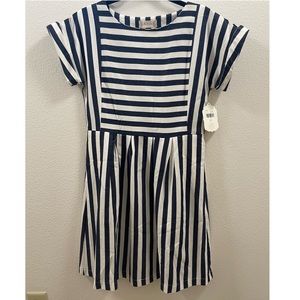 Navy blue and white striped dress